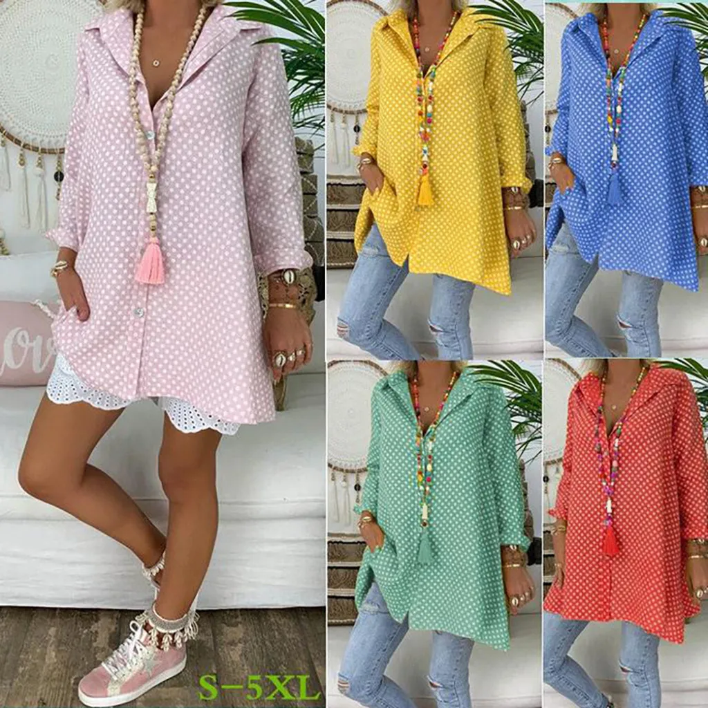 Blouse 2019 Casual Women Loose Vintage Long Sleeve Polka Dots Shirt Fashion Women Autumn Tops Button Top Blouse Blusas Plus Size Blouse 2019 Casual Women Loose Vintage Long Sleeve Polka Dots Shirt Fashion Women Autumn Tops Button Top Blouse Blusas Plus Size
