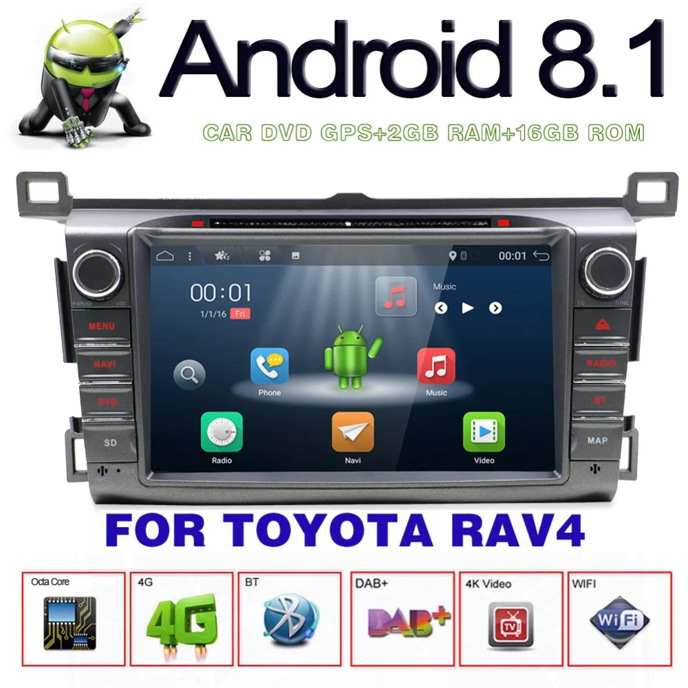 8 "Octa Core WI-FI Android 8,1 2 GB Оперативная память CD DVD GPS автомобильный радиоприёмник стерео 4G MP3 плеер для Toyota RAV4 2013 2014 2015 2016 2017