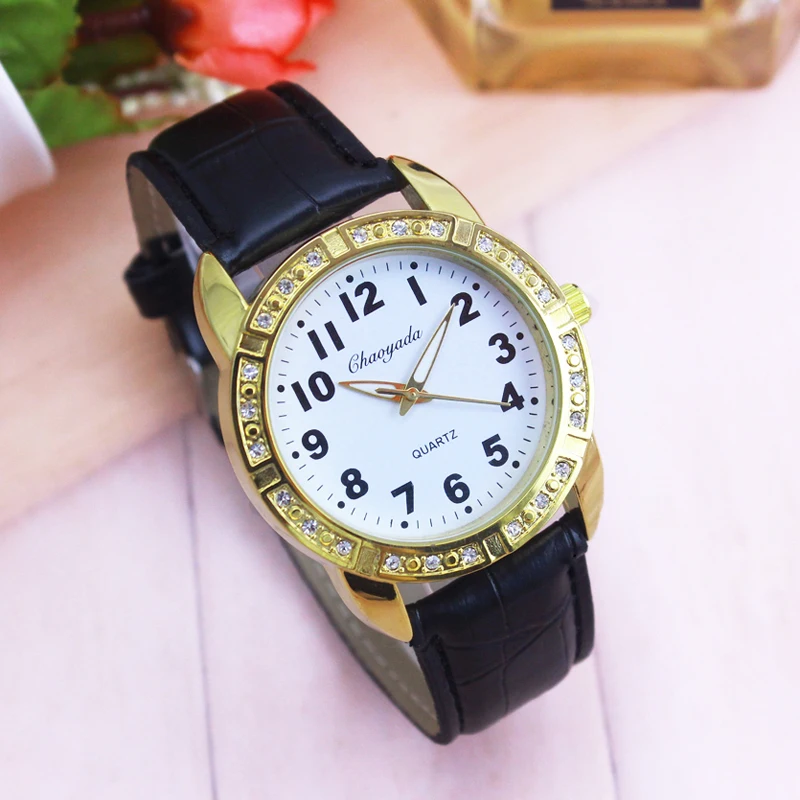 

2018 cyd women girls dress fashion quartz watches ladies leather students gold diamond digital simple wristwatches religious
