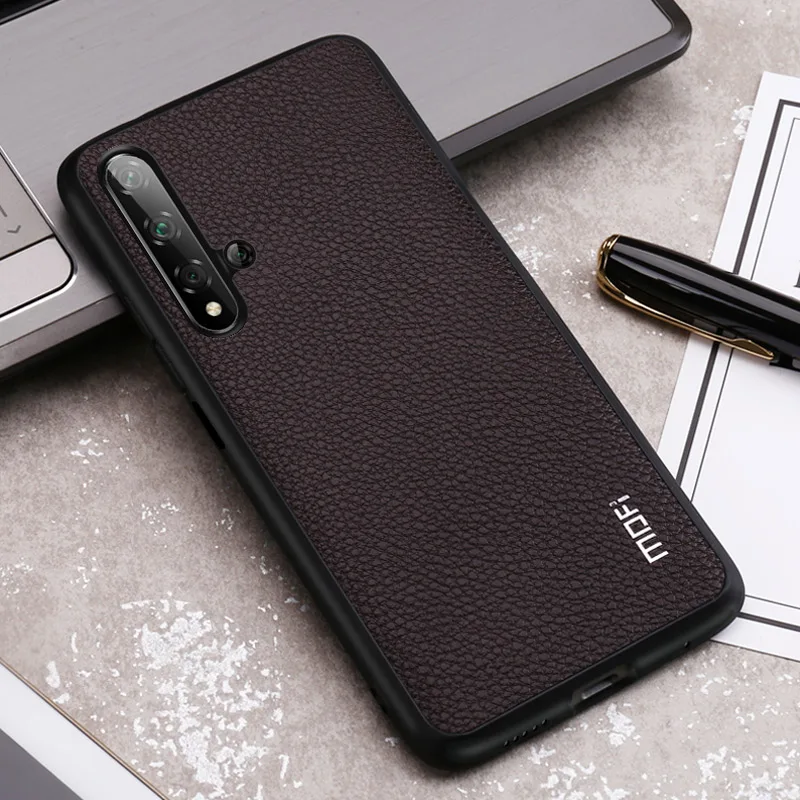 Для huawei Honor 20 чехол Mofi для huawei Honor 20 Pro чехол задняя крышка из искусственной кожи красный черный коричневый синий зернистый бизнес протектор - Цвет: Brown