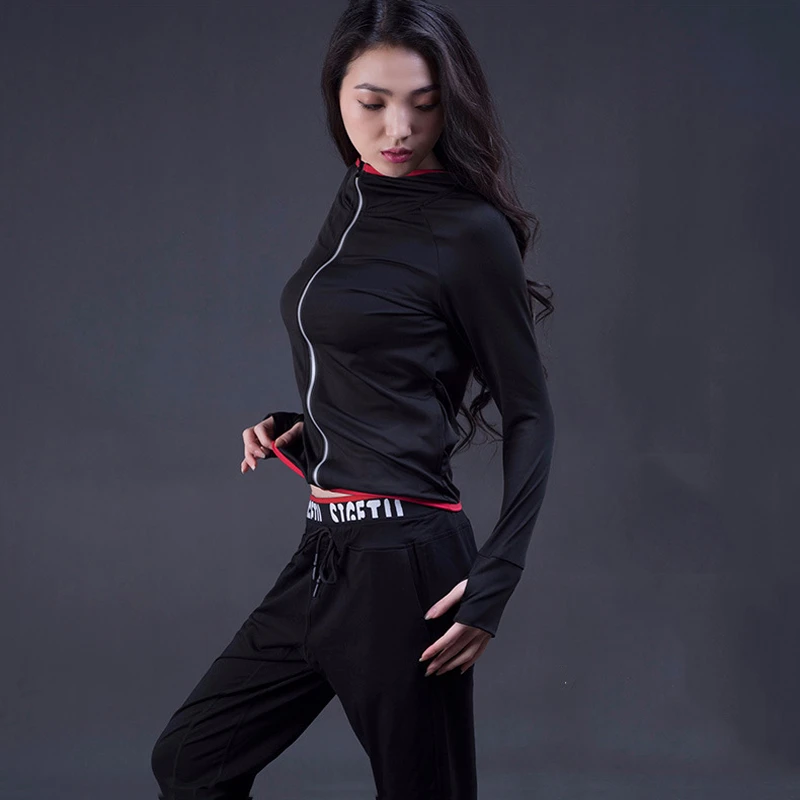 Conjunto de ropa deportiva para correr para mujer 2018, conjunto de 3 uds de pantalones largos de manga larga negros para fitness, conjunto ropa para correr para mujer|Conjuntos running| -