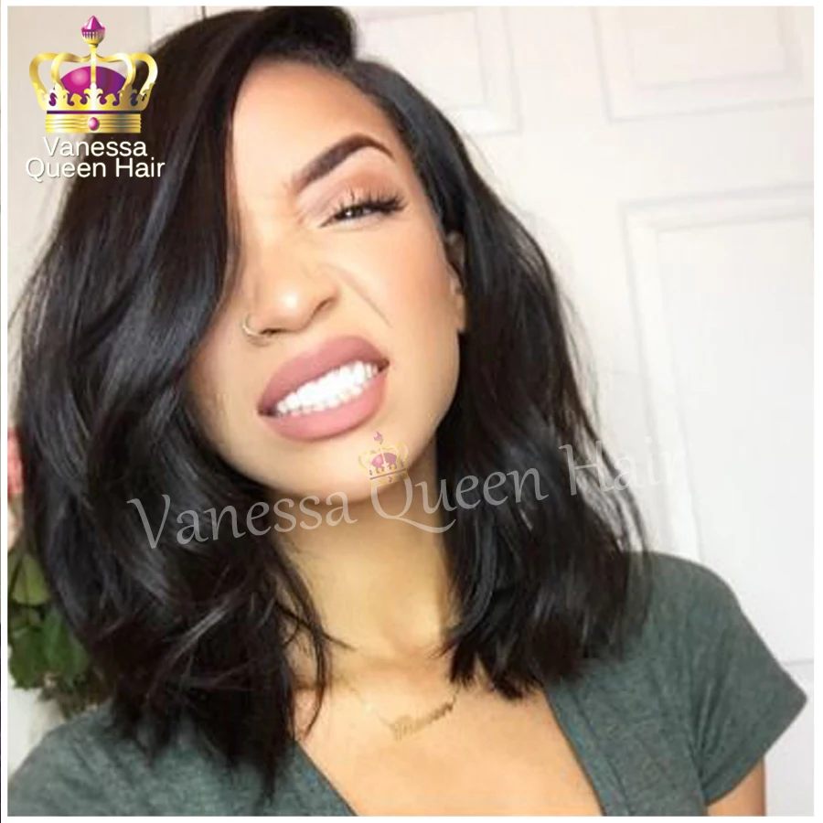 Short wavy wig heat resistant synthetic lace front wig ...