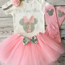 Пользовательские блестки Oh Twodles Minnies мышь боди на день рождения цельнокроеное платье-пачка гетры комбинезон для ребёнка комплект детский душ вечерние сувениры