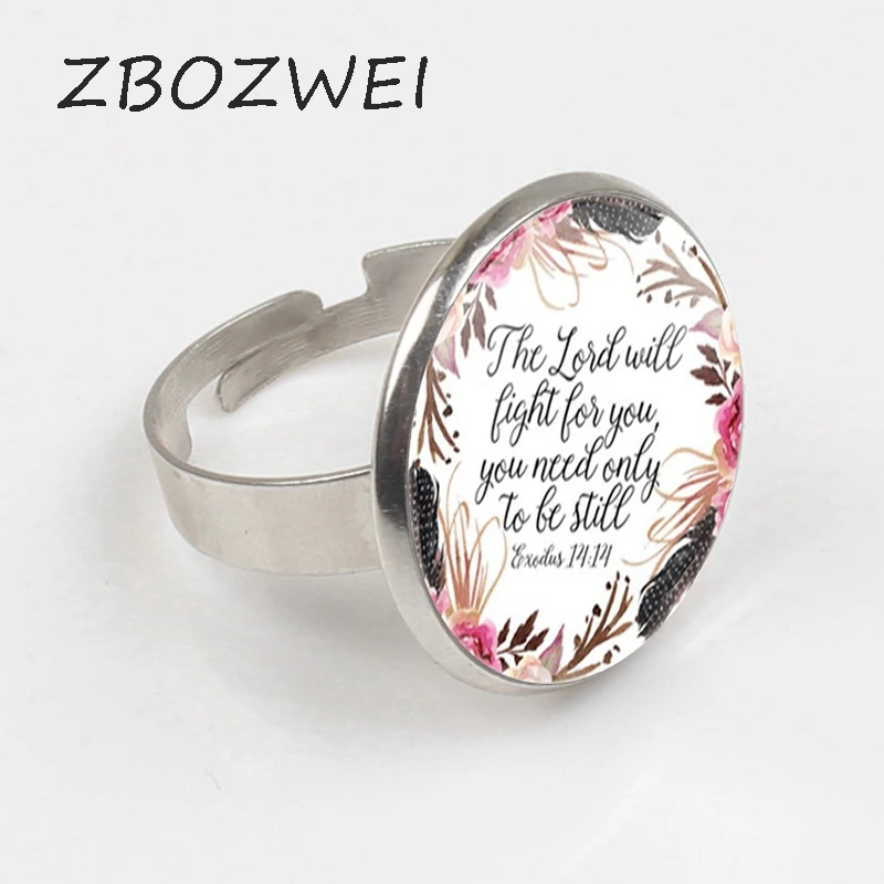 

ZBOZWEI The Lord will fight for you You need only Be Still Ring Bible Verse Exodus 14 14 Cabochon Charm Inspirational Jewelry
