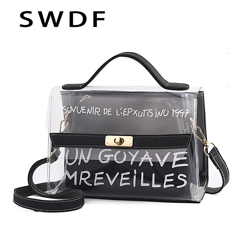 

SWDF 2018 summer new style PU jelly bag female mini transparent sequin compound bag diagonal package