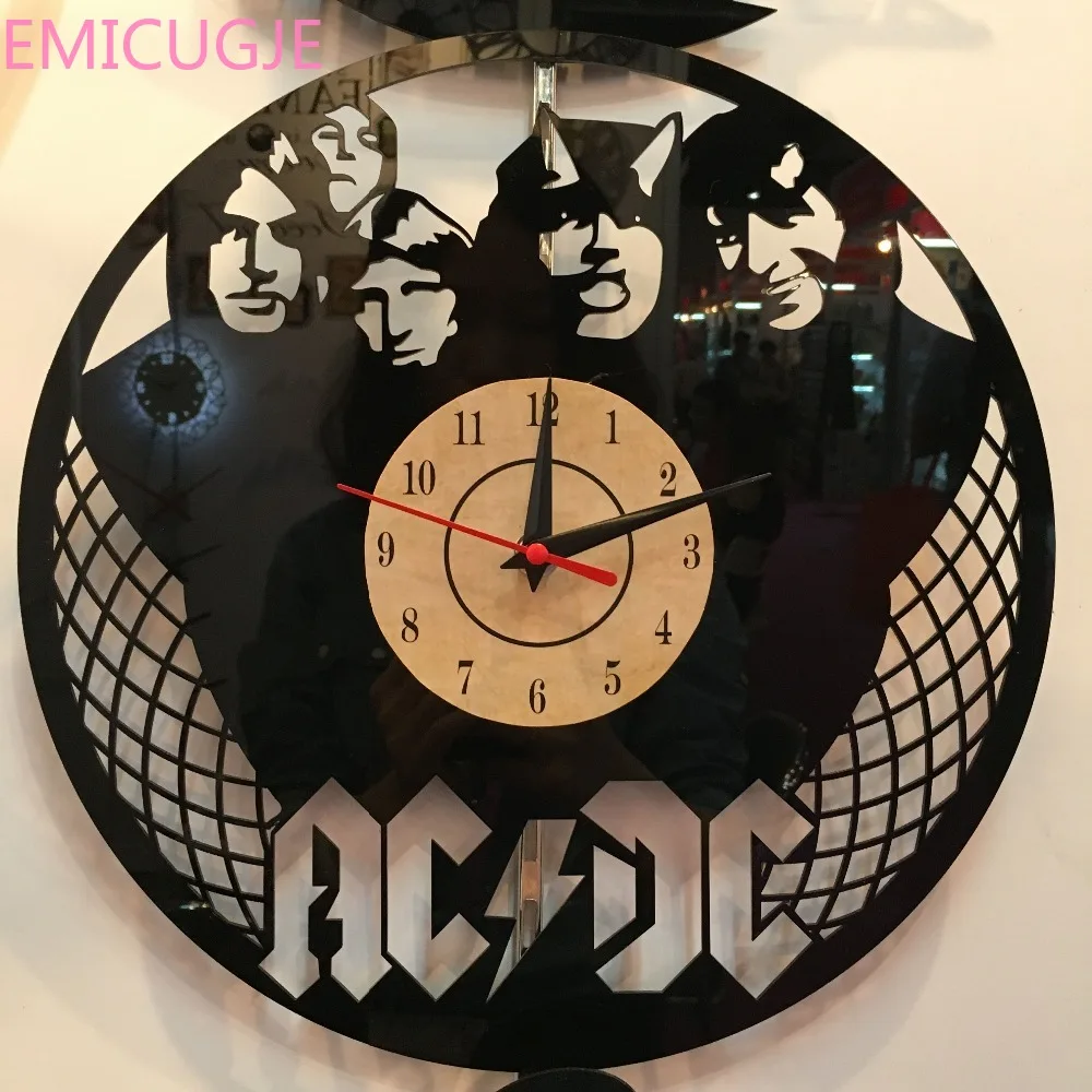 Украшение для гостиной Европейский ретро стиль ACDC тематические настенные часы Виниловая пластинка часы уникальные Черные виниловые часы в виде компакт-диска