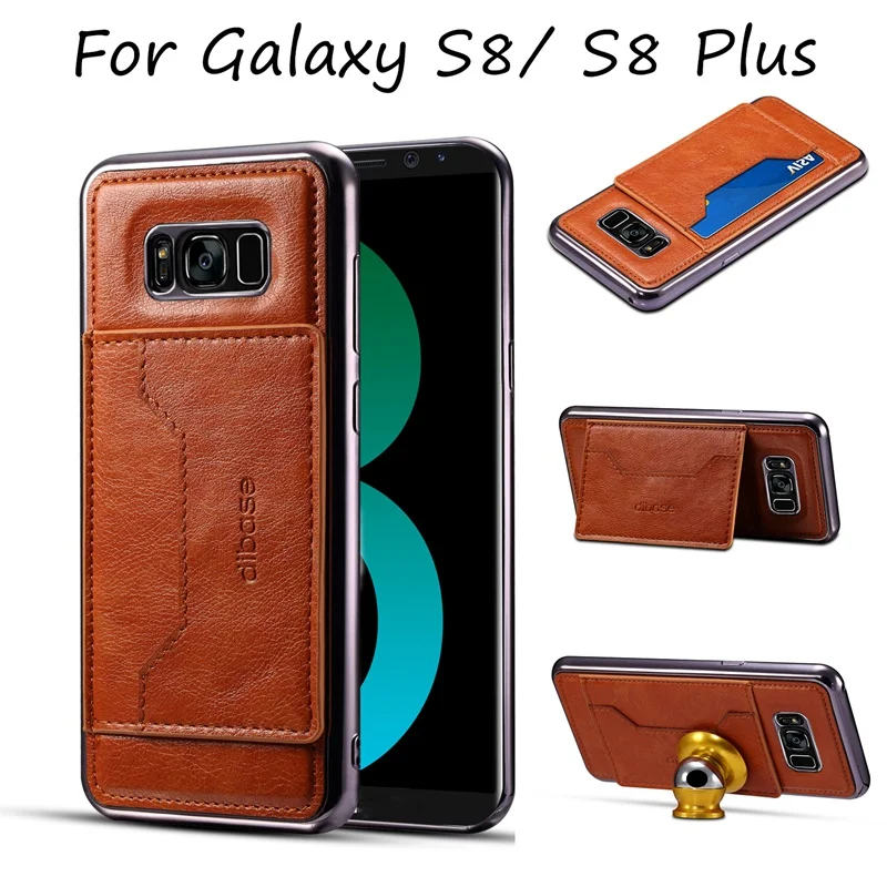 Ultra Slim Leather Phone Stand Back Cover With Card Slot And Strap For Samsung Galaxy S8 Plus Case Luxury Brand Shockproof | Мобильные