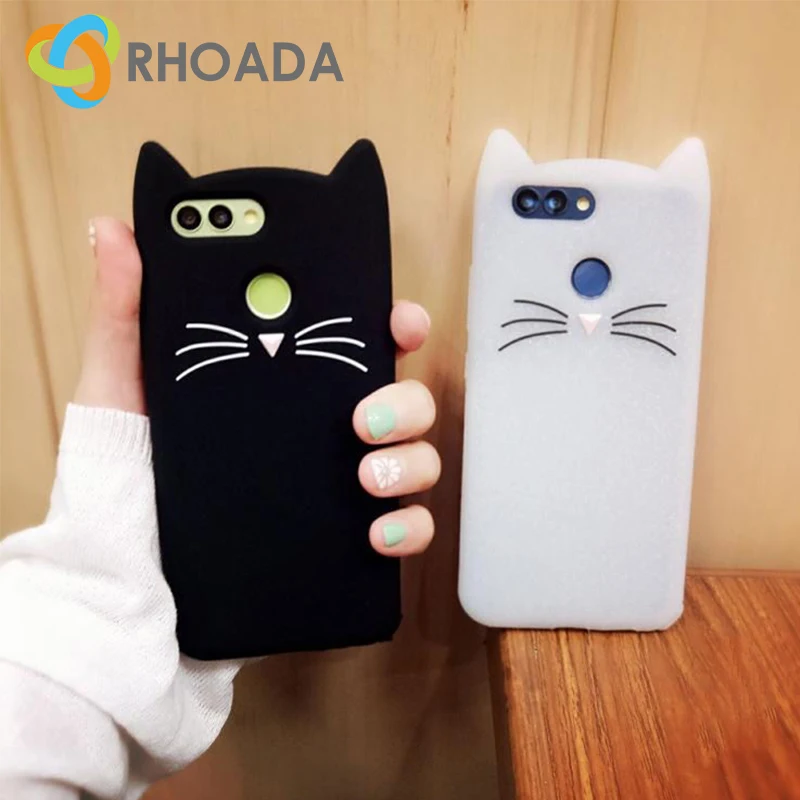 

RHOADA Glitter Beard Silicon Soft Cat Shockproof Couqe Case For Huawei P8 Lite 2017 P9 Plus P10 Lite Honor v8 v9 5x 6x 4a 4c 5c