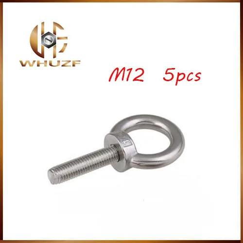 M12*20 304 Stainless Steel Lifting Eye Bolts Round Ring Hook Bolt 5pcs