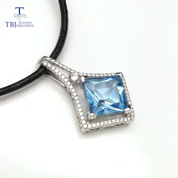 

TBJ ,Square shape pendant in 925 sterling silver with nautral sky blue topaz princess cut luxury shiny pendant for women as gift