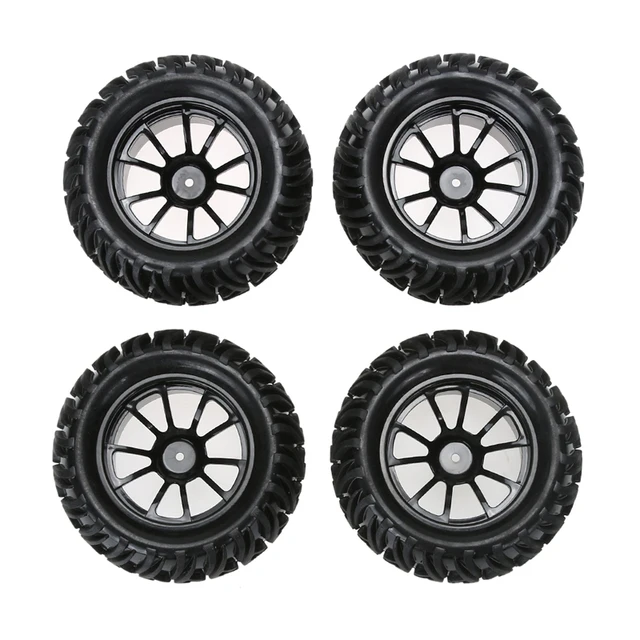 Best Price New 4PCS Wheel Rim & Tires For HSP 1:10 Monster Truck RC Car 12mm Hub RC 1:10 Flat Racing Car Wheels Black