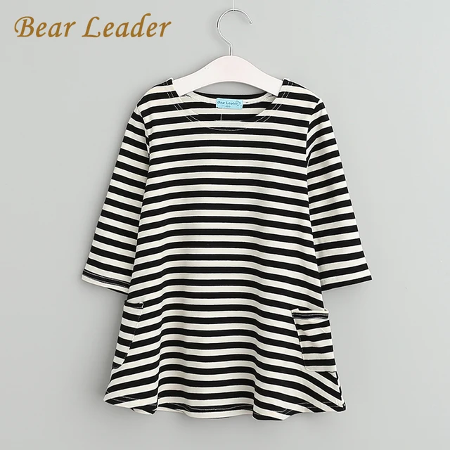 Bear Leader Девушки платья 2015 Новая весна и осень случайный стиль Асимметричный полосатый принцесса платье партии для детей одежда