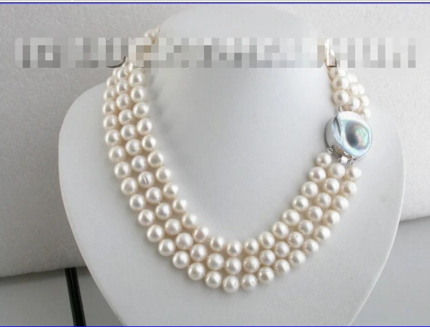 

Free shipping >>>>>>Genuine! 10mm 3row round freshwater pearls necklace