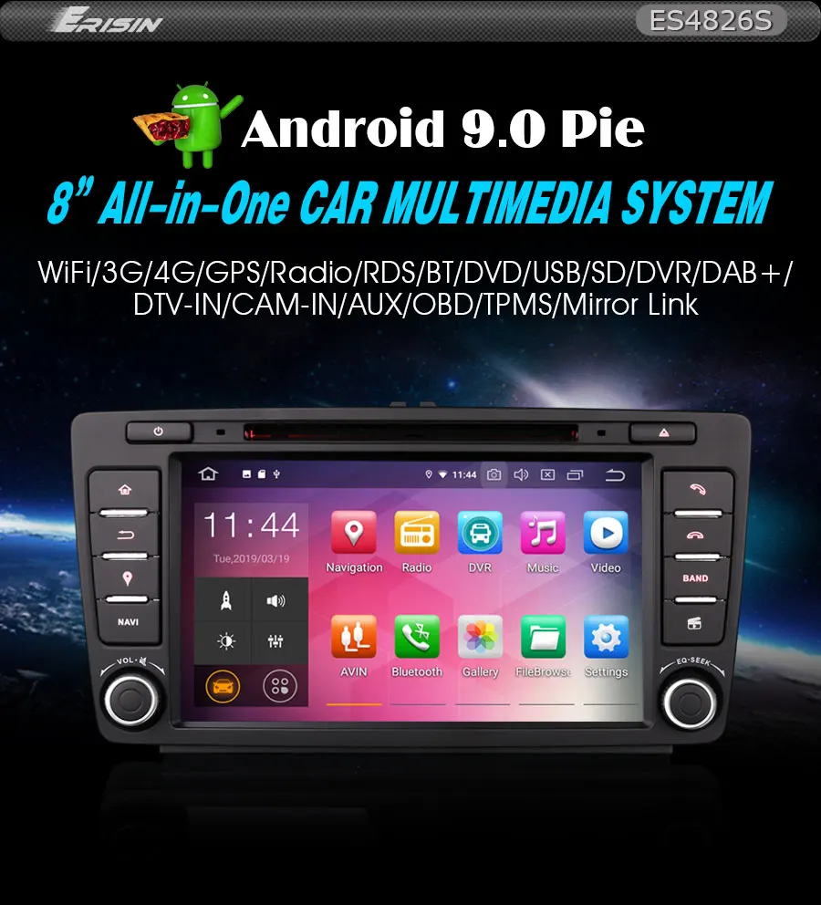 Best Erisin ES4826s 8 inch car dvd player android 9.0 2G RAM PX30 DAB OBD WIFI 3G for SKODA OCTAVIA 7