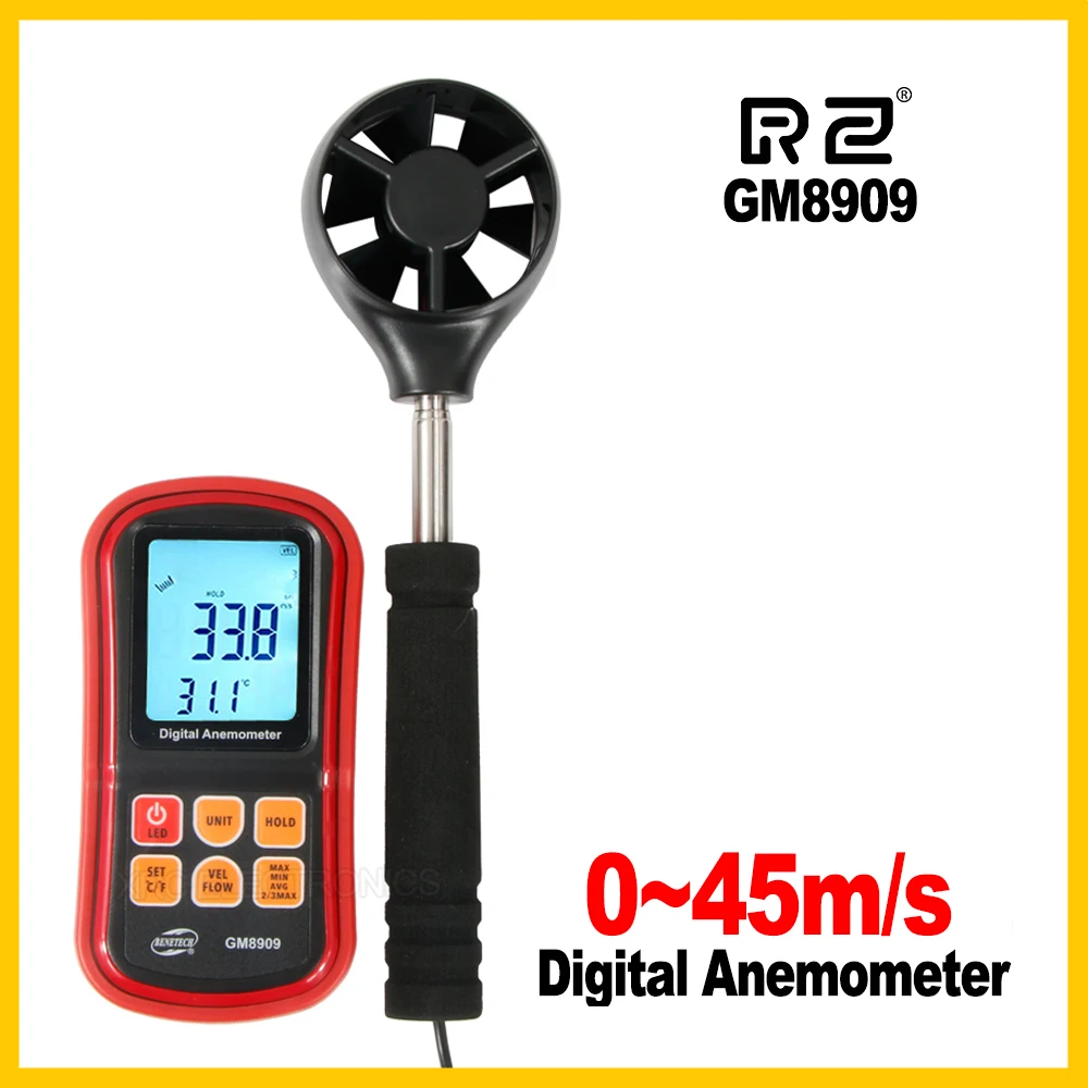 Digital Anemometer wind speed meter anemometer CFM/CMM GM8909 Air Flow instrument Gauge Temperature LCD Display Digital Anemometer wind speed meter anemometer CFM/CMM GM8909 Air Flow instrument Gauge Temperature LCD Display