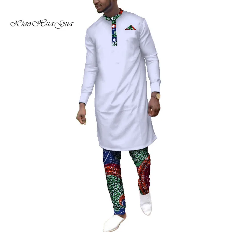 Мужская одежда в африканском стиле Bazin Riche, комплект из 2 предметов: длинная рубашка и штаны, Повседневная африканская Дашики, комплекты из