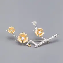 Silvology, 925 пробы, серебро, цветок сливы, броши, мозаика, жемчуг, циркон, женская одежда, аксессуары, броши, ювелирное изделие, подарок