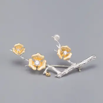 

Silvology 925 Sterling Silver Plum Blossom Brooches Mosaic Pearl Zircon Women's Clothing Accessories Brooches Part Jewelry Gift