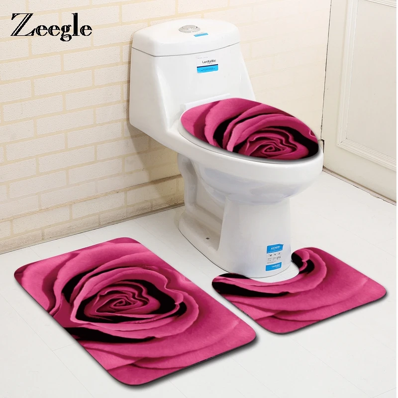 

Zeegle Microfiber Bath Mat Set 3Pcs Bathroom Carpets Anti-slip Toilet Mats Set Washroom Floor Mats Shower Foot Pads Bath Rugs