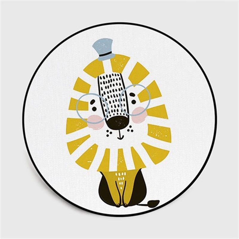 

Kids Round Play Mat Area Rugs Cartoon Lion Penguin Printed Children Bedroom Chair Circle Carpet Home Decor Non-Slip Floor Mats