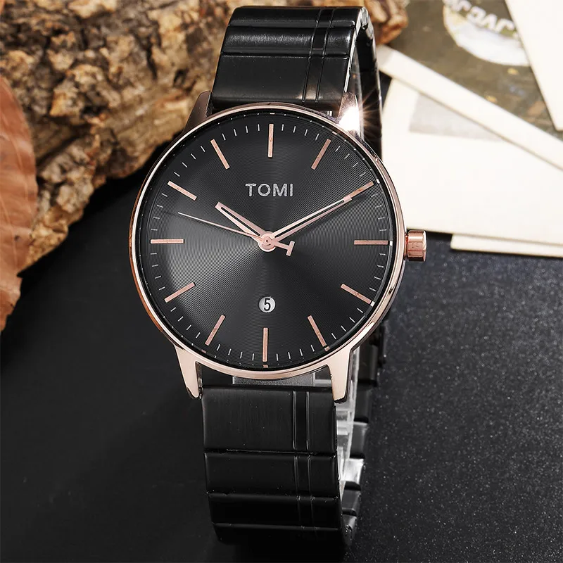 Черные часы Для мужчин полный Нержавеющая сталь роскошные часы Для мужчин 2018 Популярный бренд Модные Бизнес кварцевые наручные часы