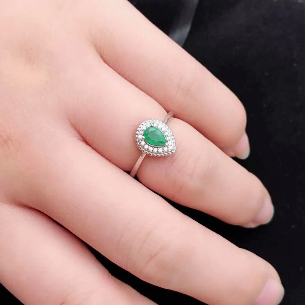 

Tear Drop Shape Emerald Ring Green Gemstone Engagement Rings for Women Silver 925 Jewelry May Birthstone