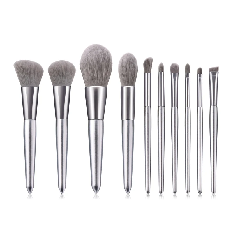 

7/8/10 Pcs Silver Wooden Makeup Brushes Set For Cosmetic Foundation Powder Blush Eye Shadow Kabuki Make Up Brushes Beauty Tools