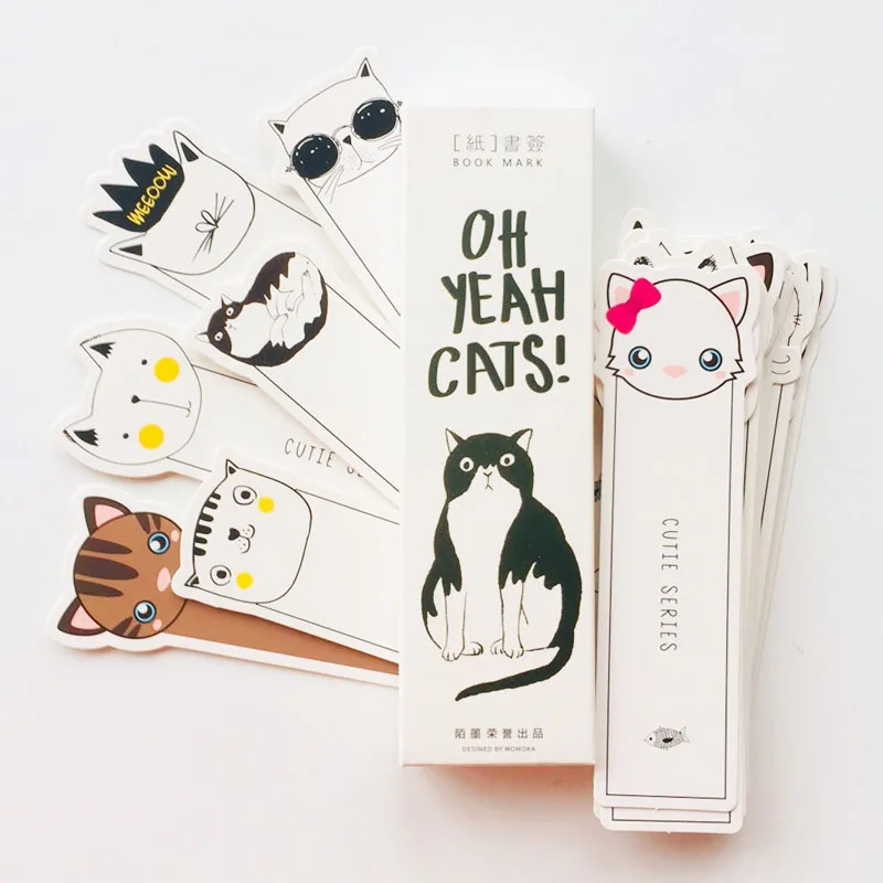

30 Sheets /Box Cartoon Meow Cats Paper Bookmark Marker of Page Paper Clip Decoration