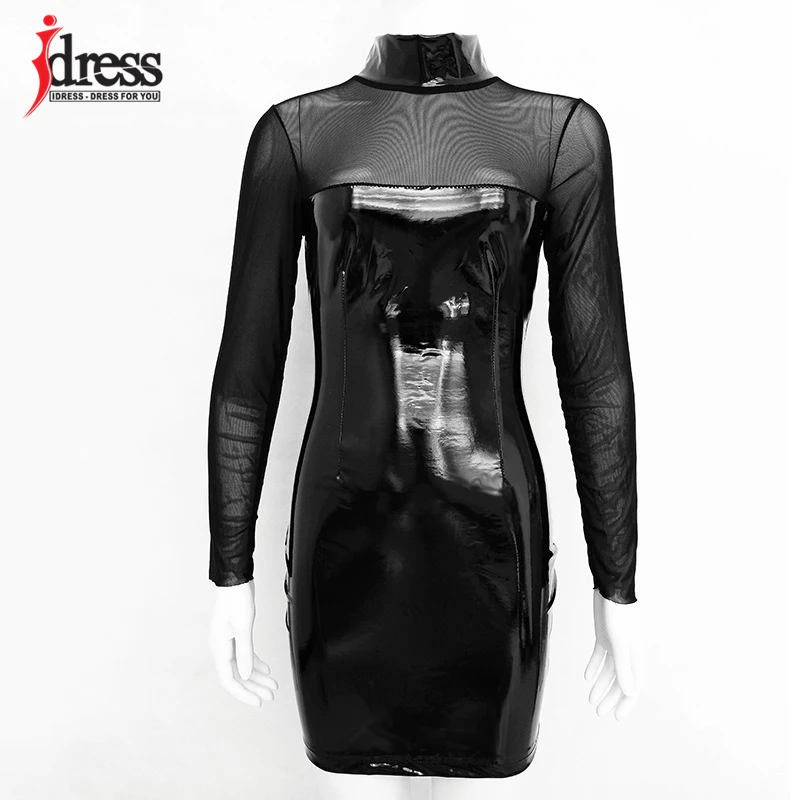 

IDress 2018 New Fashion Autumn Winter Vestidos Long Sleeve PU Leather Dress Sexy Evening Party Club Dresses Bodycon Women Dress