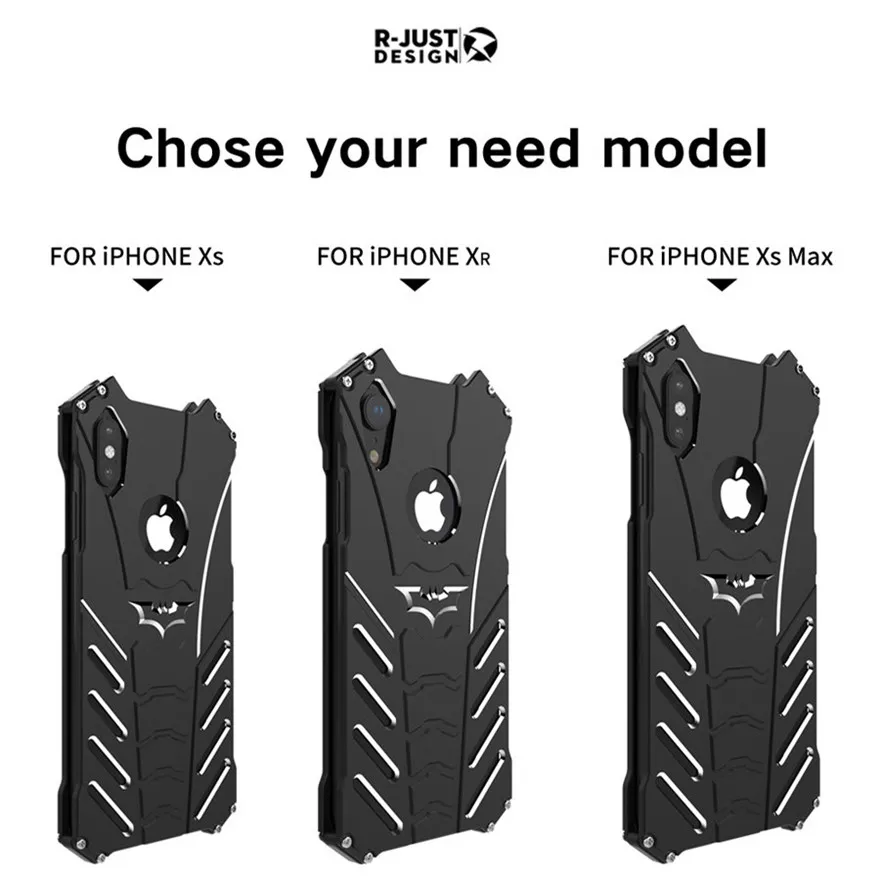 For iPhone XS Max Case Original R-JUST Batman Armor Aluminum Metal For iPhone X XS XR Case Shockproof Coque (7)