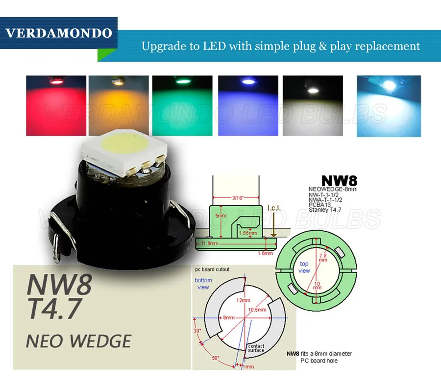 10x T4.7 светодиодный светильник 5050 SMD для приборной панели автомобиля