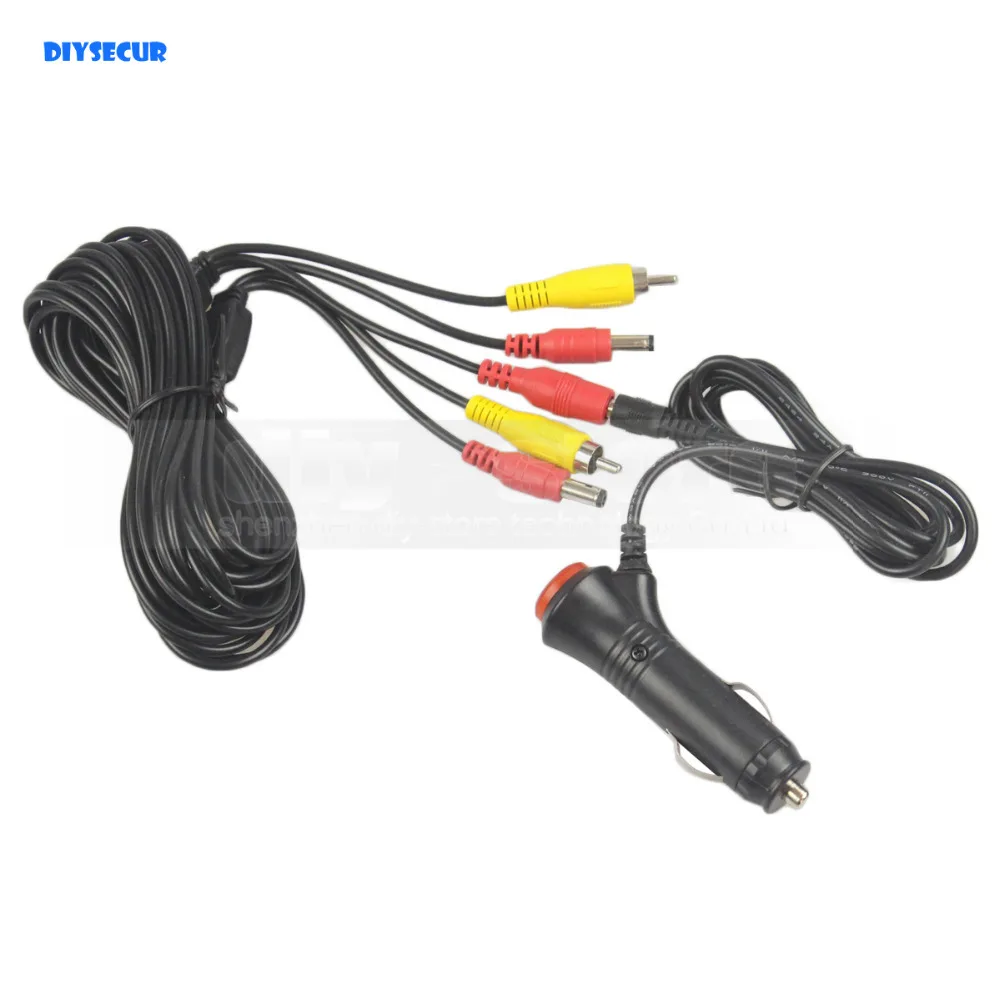 

DIYSECUR DC12V Input Car Charger Power Adapter+ AV RCA Extension Cable/Cord Video Cable for Car Camera and Car Monitor