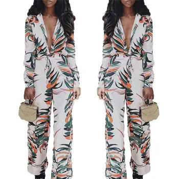 

New Stylish Sexy Women Loose Deep V Neck Jumpsuit Floral Printed Printed Bodycon Long Sleeve Jumpsuit Playsuit Long Trousers Hot