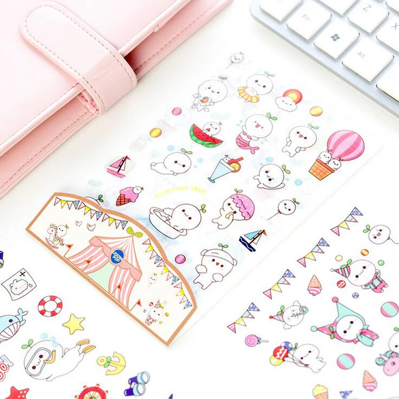 

H09 6 Sheets Kawaii Cute Budding Pop DIY Decorative Stickers Diary Phone Bottle Decor Stick Label Kids Gift Stationery