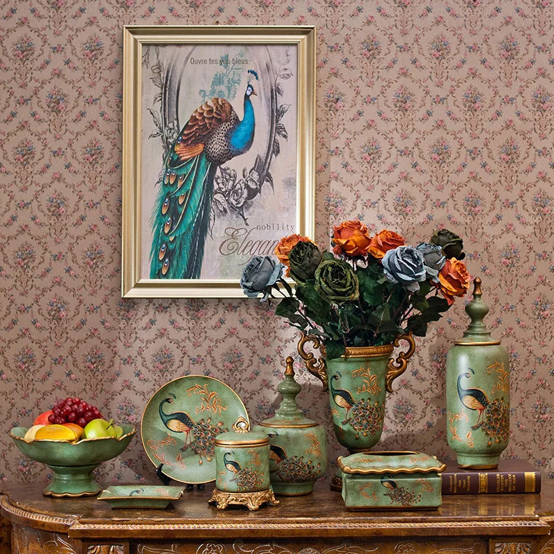 Синий перо птица павлин керамический резервуар для хранения в европейском и американском стиле гостиной украшения дома Декоративные рабочего стола мебель