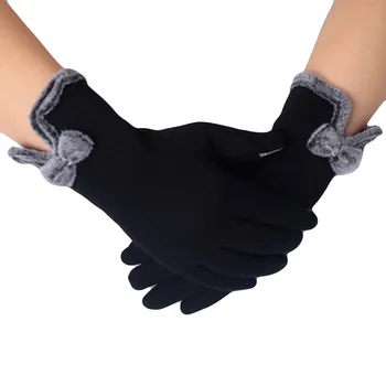 

1 Pair Women Polar Fleece Gloves Fashion Fluffy Winter Warm Full Finger Hand Gloves Ski Wind With Bow Cute Gloves handschoenen