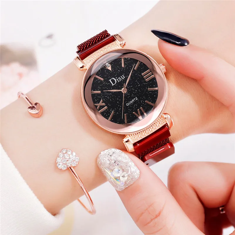 

Fashion Women Watches Luxury Starry Sky Flower Glass Female Watch Quartz Mesh Belt Magnetic Buckle Ladies Watch reloj mujer /C