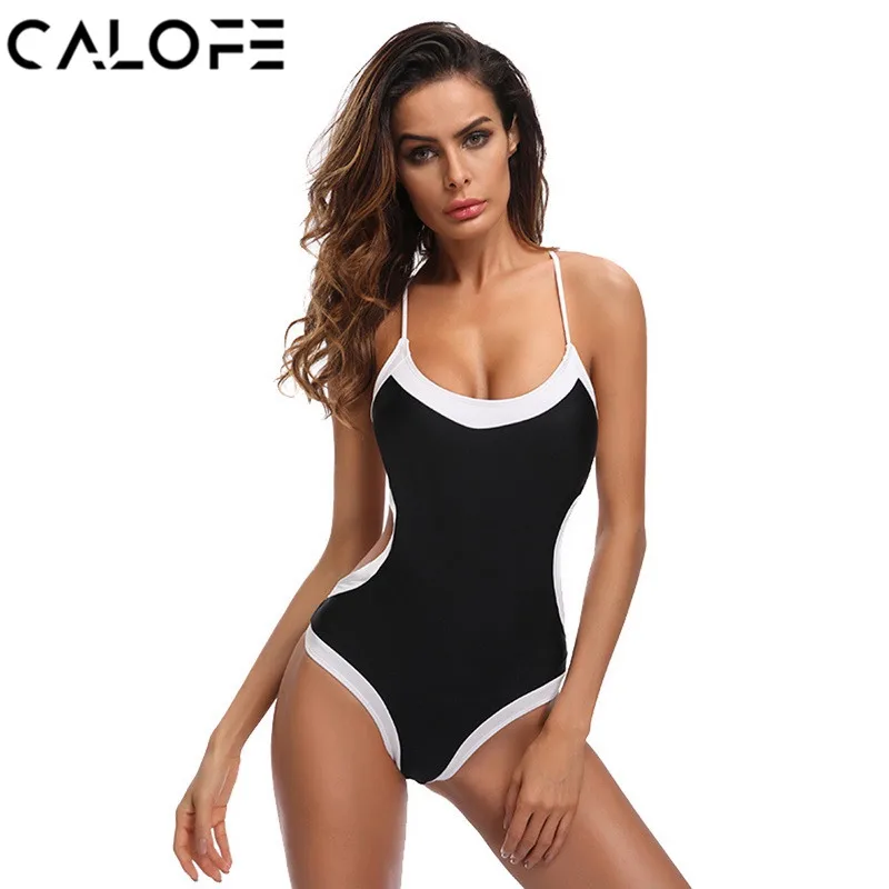 

CALOFE One Piece Swimsuit 2018 Bikini Thong Swimwear Women High Cut Bathing Suit Baywatch Beach Swim Suit Sexy Women One Piece