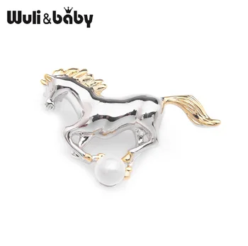 

Wuli&baby Simulated Pearl Horse Brooches Little Animal Collar Pins For Women And Men Christmas Gifts