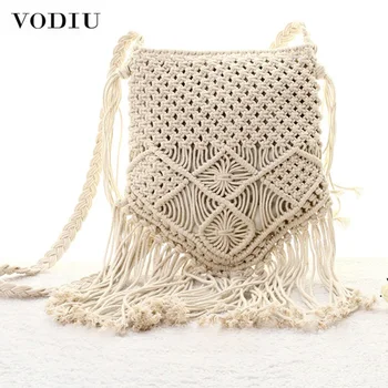 

New Bohemian Boho Summer Straw Weave Bag Handmade Pompon Tassel Crochet Knitting Famous Brand Crossbody Bags Casual Shoulder Bag