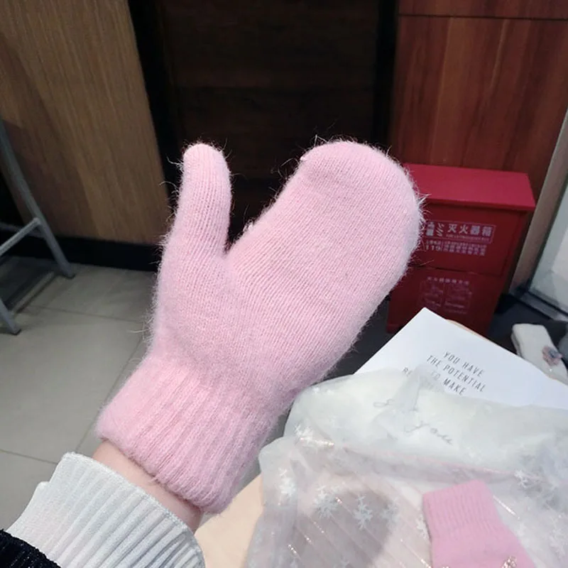 Рождественские вязаные перчатки с кроличьим мехом для девочек, блестящий шарик из меха норки, теплые толстые перчатки ровные палочки, зимние Мультяшные перчатки