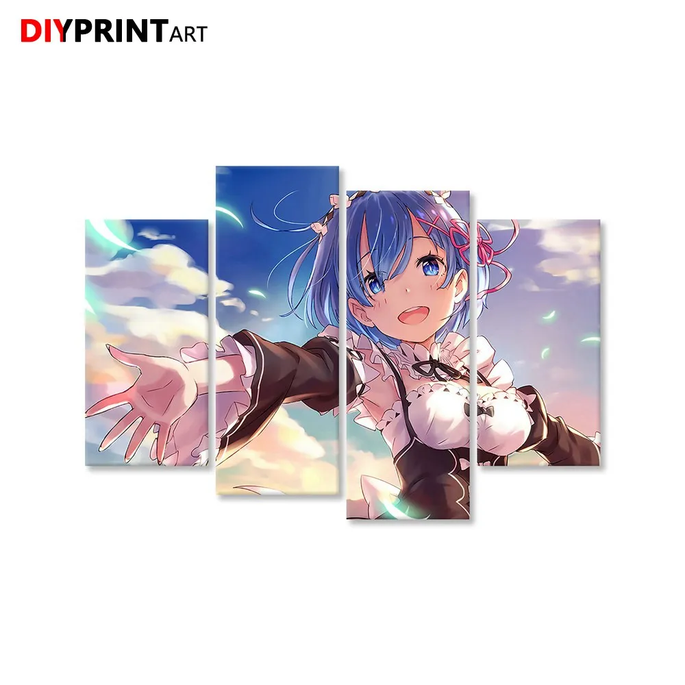Картина на холсте Rem 4 шт./компл. аниме постер Re ZERO настенные украшения для