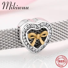 925 стерлингового серебра лук подарок в форме сердца коробка CZ бусина с зажимом День Матери Ювелирные изделия подходят Оригинальное отражение подвески для создания браслета