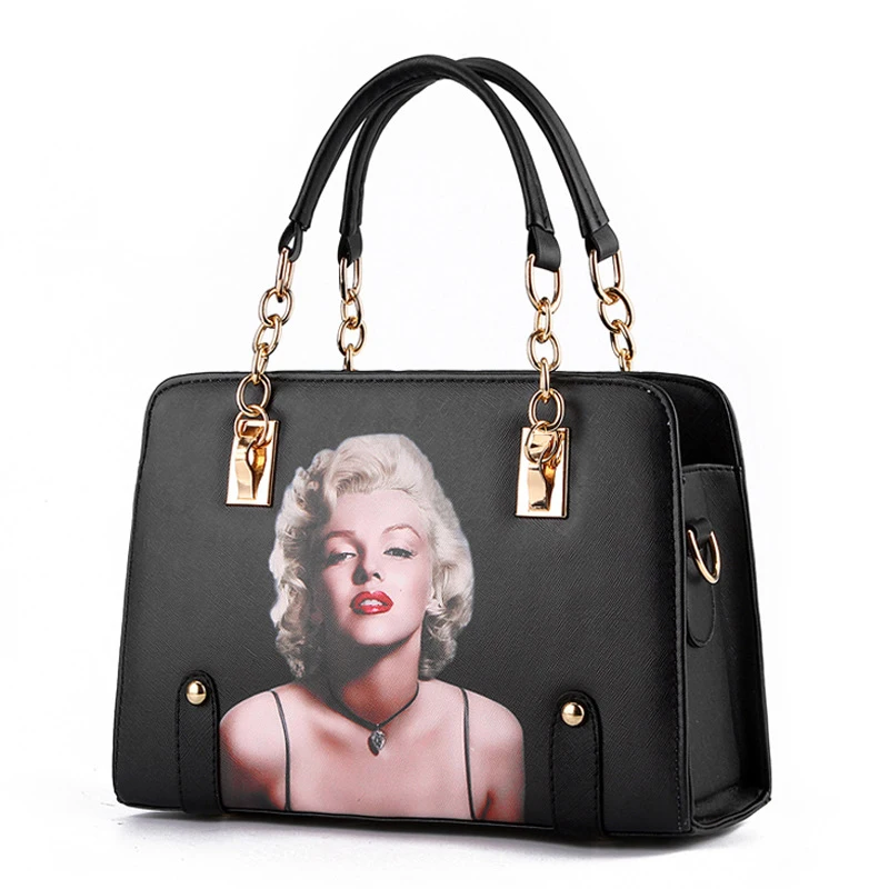 Горячая Распродажа, женская модная сумка из искусственной кожи, 3D Ручная сумка Мэрилин Монро, черная сумка-тоут с цепочкой, брендовая дизайнерская сумка на плечо