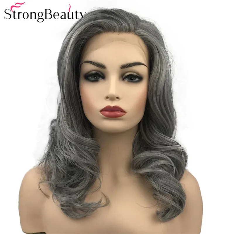 StrongBeauty синтетический парик фронта шнурка длинные волнистые парики серый/Блонд/черные волосы
