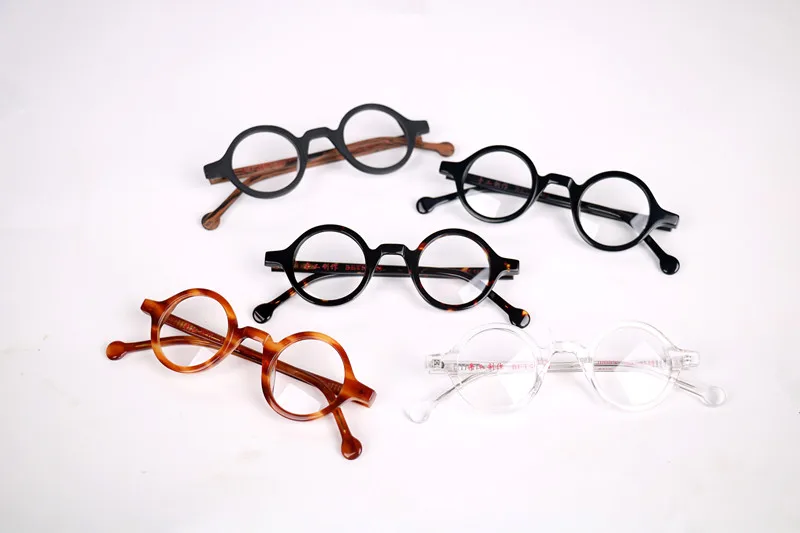 Small Vintage Round 37mm Hand Made Glasses Full Rim Eyeglass Frames Men Women Myopia Rx able