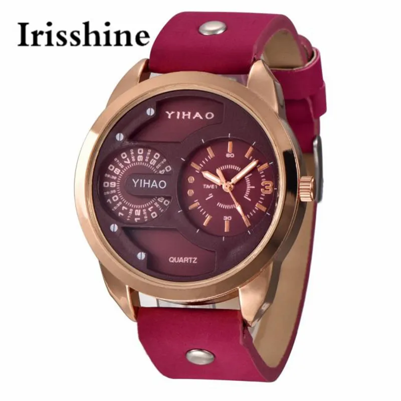 Irisshine iZ727 унисекс часы брендовые Роскошные подарок для мужчин и женщин модные спортивные водонепроницаемые цифровые аналоговые кварцевые наручные часы пара - Цвет: Gold Red