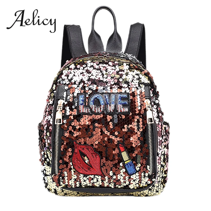 

Aelicy Fashion Sequins Backpack Women Students School Bags Soft Leather Bling Knapsack Lady Shining Small Backpack Bags New