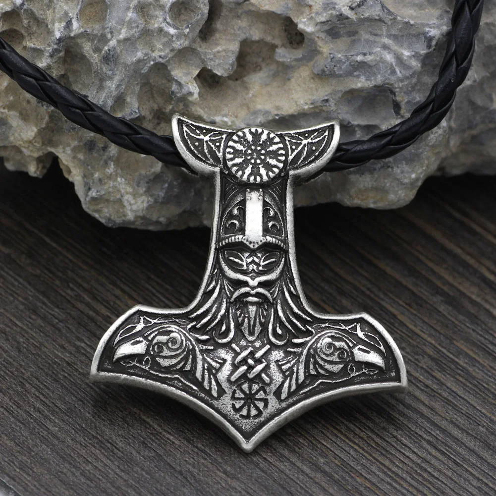 Youe shone мужские амулет викинга Odin Face с Ворон Тор ожерелье молоток кулон-узел металлическая цепь