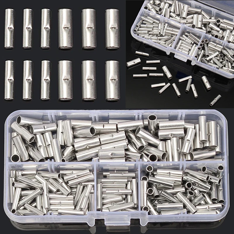 200pcs Copper Butt Splice Connectors Cable Wire Crimp Solder Terminals 22-10AWG With Box